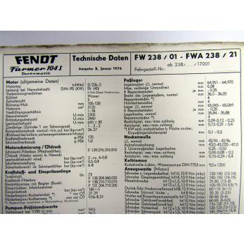 Fendt Farmer 104 S FW FWA 238 Technische Daten Anzugswerte 1976