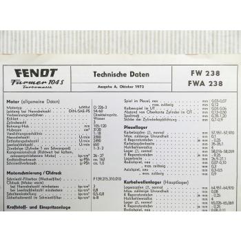 Fendt Farmer 104 S Turbomatik FW FWA 238 Anzugswerte Technische Daten 1972