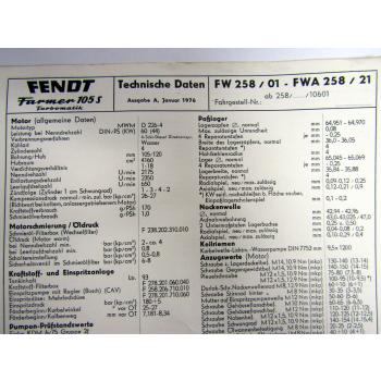 Fendt Farmer 105 S Turbomatik FW FWA 258 Technische Daten Anzugswerte 1976