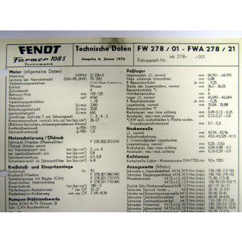 Fendt Farmer 108 S - FW278/01-/21 Technische Daten Anzugswerte 1976