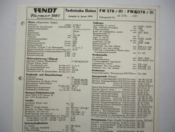 Fendt Farmer 108S Turbomatik FW278 Technische Daten Anzugswerte Datenblatt 1976