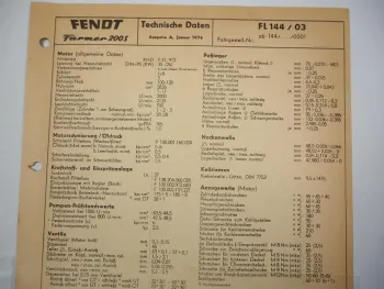 Fendt Farmer 200S FL 144/03 Technische Daten Anzugswerte Datenblatt 1976
