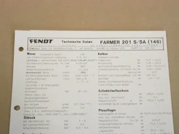 Fendt Farmer 201 S/SA (146) Werkstatt Einstellwerte Technische Daten 1987