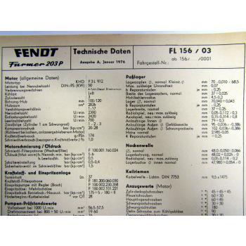 Fendt Farmer 203 P - FL156/03 Technische Daten Anzugswerte 1976