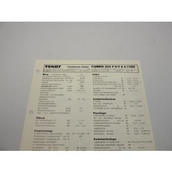 Fendt Farmer 203 P II P II A 156 Datenblatt Anzugswerte Technische Daten 1987