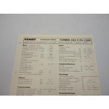 Fendt Farmer 203 P PA 156 Werkstatt Datenblatt Anzugswerte Technische Daten 1987