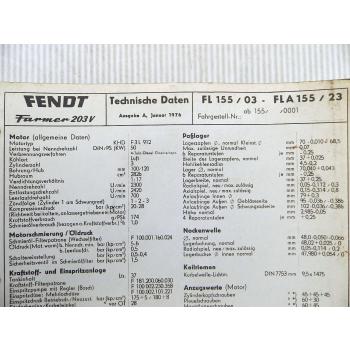 Fendt Farmer 203 V FL 155 - FLA 155 / 23 Technische Daten 1976