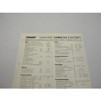Fendt Farmer 204 V VA 167 Werkstatt Datenblatt Anzugswerte Technische Daten 1987