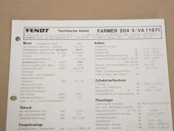 Fendt Farmer 204 V / VA 167 Werkstatt Einstellwerte Technische Daten 1987