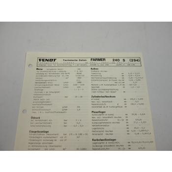 Fendt Farmer 240 S 294 Werkstatt Datenblatt Anzugswerte Technische Daten 1988