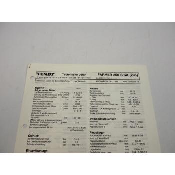Fendt Farmer 250 S SA 295 Werkstatt Datenblatt Anzugswerte Technische Daten 1996