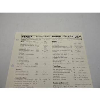 Fendt Farmer 250 S SA Werkstatt Datenblatt Anzugswerte Technische Daten 1988