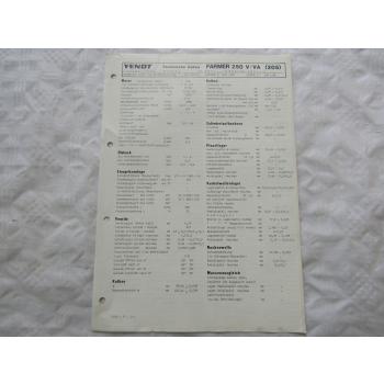 Fendt Farmer 250 V VA (205) Werkstatt Datenblatt 6/1988 Technische Daten