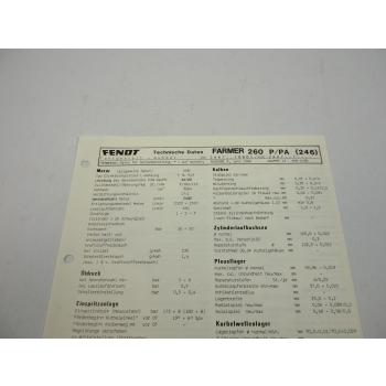 Fendt Farmer 260 P PA 246 Werkstatt Datenblatt Anzugswerte Technische Daten 1988