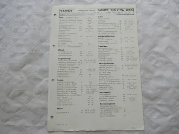 Fendt Farmer 260 V VA (206) Werkstatt Datenblatt 6/1988 Technische Daten
