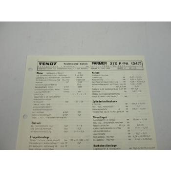 Fendt Farmer 270 P PA 247 Werkstatt Datenblatt Anzugswerte Technische Daten 1988