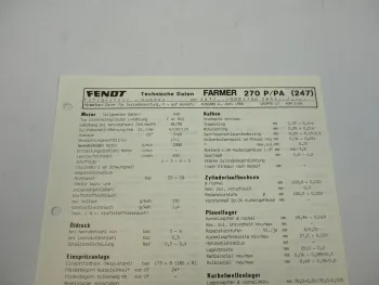 Fendt Farmer 270 P PA 247 Werkstatt Datenblatt Anzugswerte Technische Daten 1988