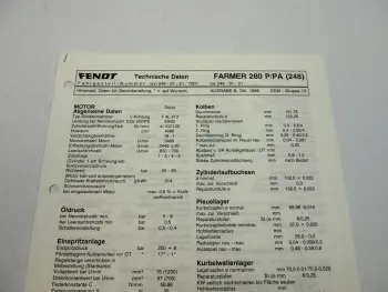 Fendt Farmer 280 P PA 248 Werkstatt Datenblatt Anzugswerte Technische Daten 1996