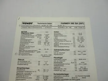 Fendt Farmer 280 SA 297 Werkstatt Datenblatt Anzugswerte Technische Daten 1996