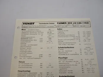 Fendt Farmer 303 LS LSA 152 Datenblatt 1995 Anzugswerte Technische Daten