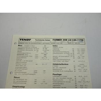 Fendt Farmer 308 LS LSA 178 Datenblatt Anzugswerte Technische Daten 1985