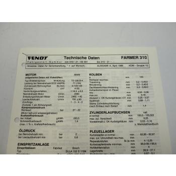 Fendt Farmer 310 Werkstatt Datenblatt 1995 Anzugswerte Technische Daten
