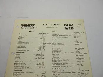 Fendt Favorit 1 und 2 FW 140 150 Technische Daten Anzugswerte Datenblatt 1961