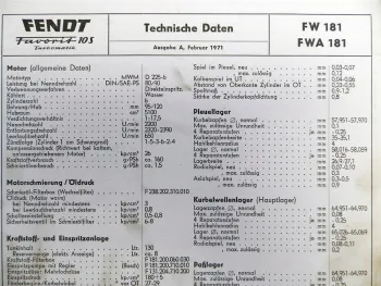Fendt Favorit 10S 610S Turbomatik FW 181 FWA 181 Technische Daten 02/1971