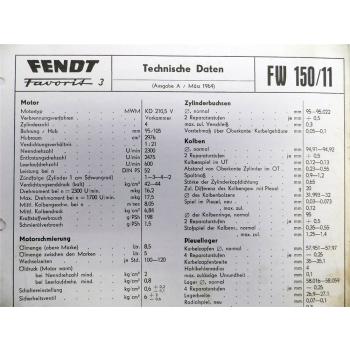 Fendt Favorit 3 FW 150/11 Technische Daten 1964