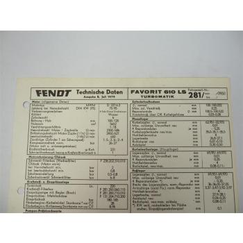 Fendt Favorit 610 LS Turbomatik Werkstatt Datenblatt 1979 Einstellwerte