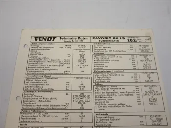 Fendt Favorit 611 LS 282 Technische Daten Anzugswerte Datenblatt 1979