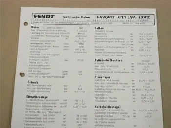 Fendt Favorit 611 LSA (382) Werkstatt Einstellwerte Technische Daten 1985