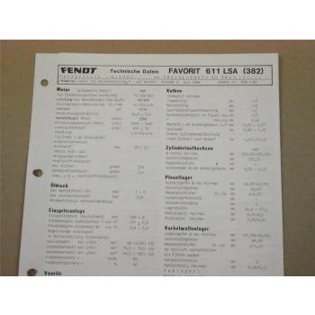 Fendt Favorit 611 LSA (382) Werkstatt Einstellwerte Technische Daten 1988