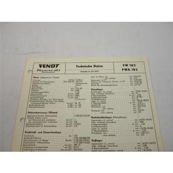 Fendt Favorit 611 S FW FWA 182 Turbomatik Technische Daten Datenblatt 1972