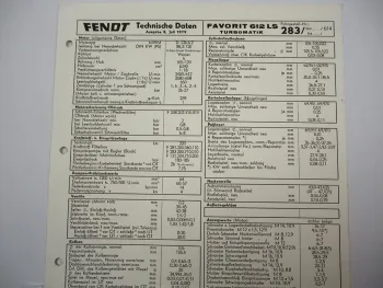 Fendt Favorit 612 LS Turbomatik 283 Technische Daten Anzugswerte Datenblatt 1979