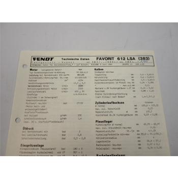 Fendt Favorit 612 LSA 383 Technische Daten Anzugswerte Datenblatt 1985