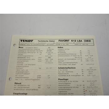 Fendt Favorit 612 LSA 383 Technische Daten Anzugswerte Datenblatt 1988