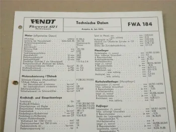 Fendt Favorit 612 S Turbo FWA 184 Werkstatt Einstellwerte Technische Daten 1972