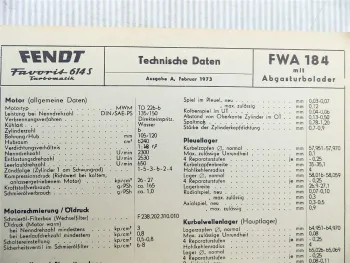 Fendt Favorit 614S Turbomatik FWA 184 mit Abgasturbolader Technische Daten 1973