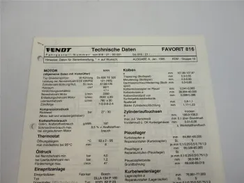 Fendt Favorit 816 Werkstatt Datenblatt 1995 Anzugswerte Technische Daten