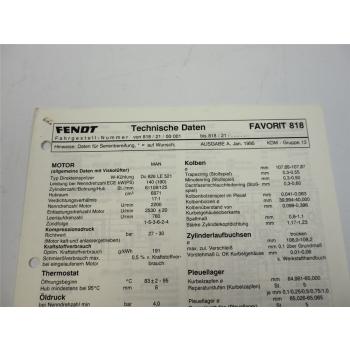 Fendt Favorit 818 Werkstatt Datenblatt 1995 Anzugswerte Technische Daten