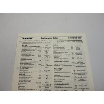 Fendt Favorit 822 Werkstatt Datenblatt 1995 Anzugswerte Technische Daten