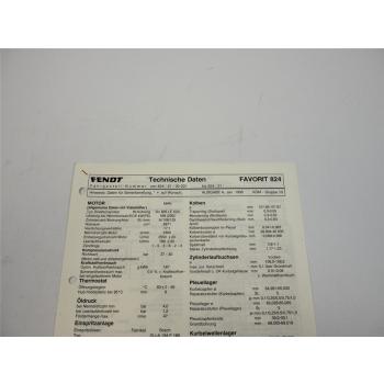 Fendt Favorit 824 Werkstatt Datenblatt 1995 Anzugswerte Technische Daten