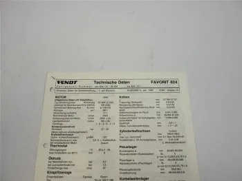 Fendt Favorit 824 Werkstatt Datenblatt 1995 Anzugswerte Technische Daten