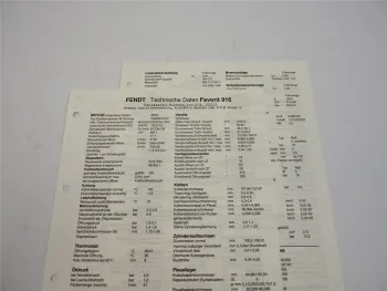 Fendt Favorit 916 Werkstatt Datenblatt 1998 Anzugswerte Technische Daten
