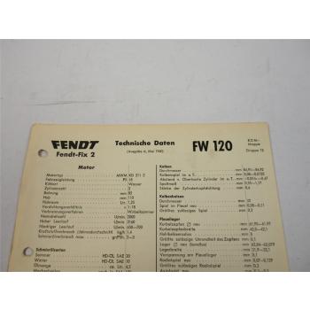 Fendt Fix 2 FW 120 Technische Daten Anzugswerte Datenblatt 1960
