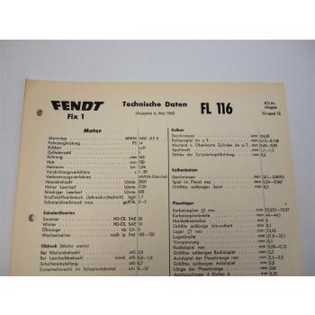 Fendt FL116 Fix1 Schlepper Technische Daten Anzugswerte Datenblatt 1960