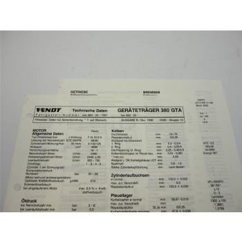 Fendt Geräteträger F 380 GTA Technische Daten Anzugswerte Datenblatt 1996