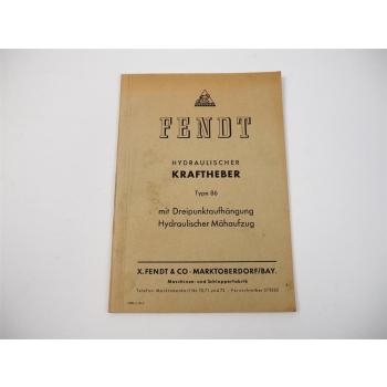 Fendt Hydraulischer Kraftheber Dreipunkt Typ 86 Ersatzteilliste 1955