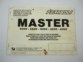 Feraboli Master 2000 2500 3000 2500 4000 Kreiselegge Betriebssanleitung ETL 1987